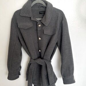 Gray winter coat size, small pearl buttons